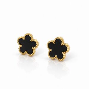 ⚜️❤️‍🔥 Elegant Gold and Black Flower Stud Earrings